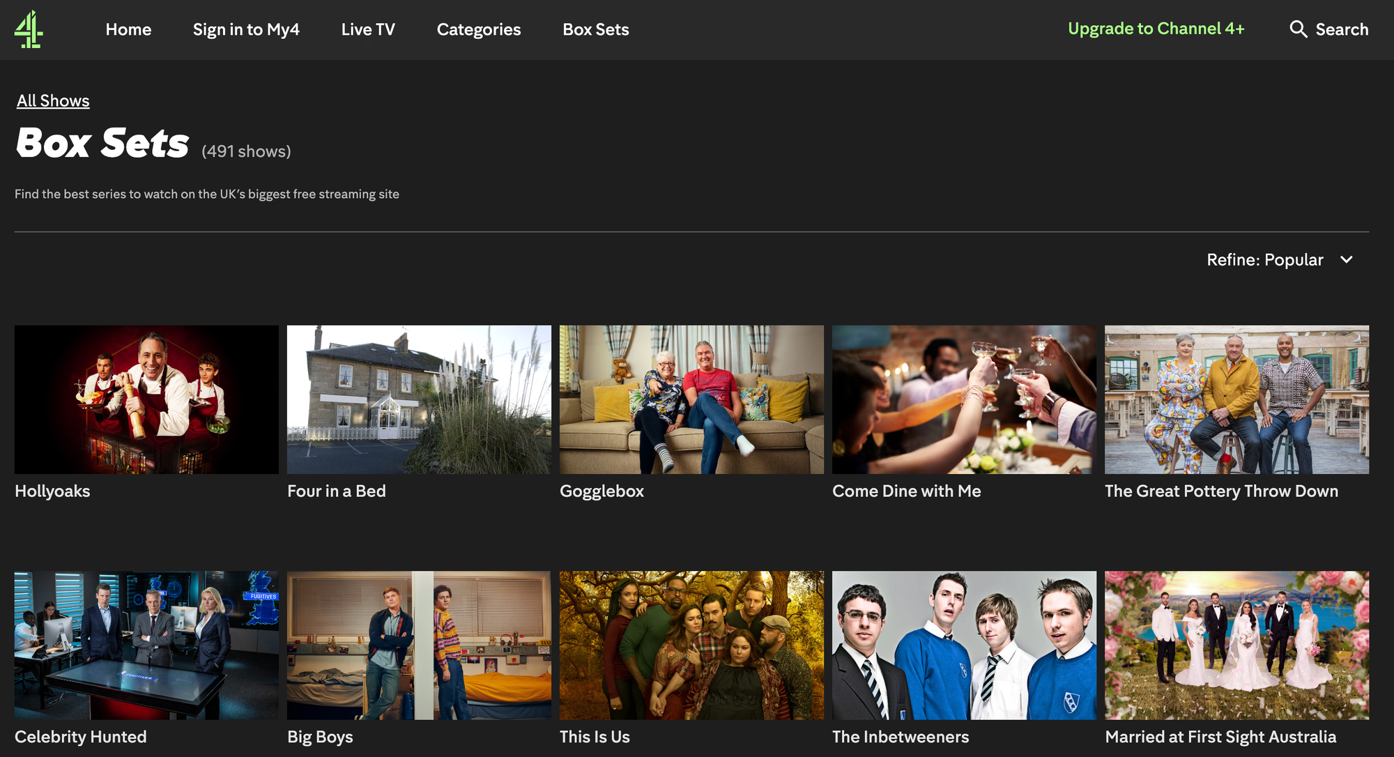 Channel 4 site box set page