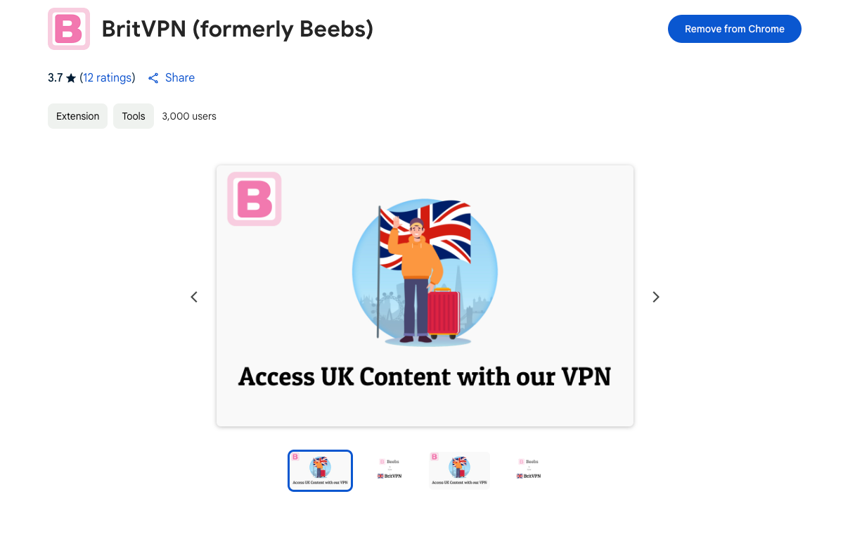 Beebs Chrome Extension on the Chrome Store site