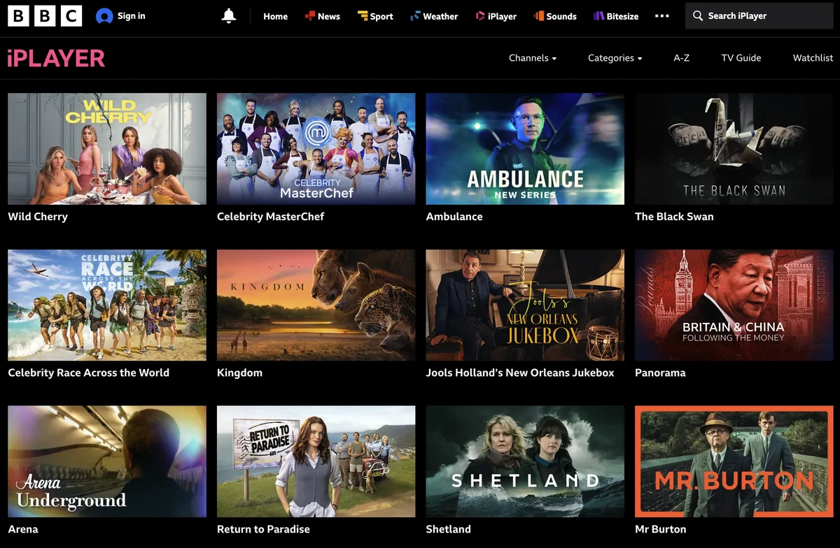 BBC iPlayer interface showing accessible content